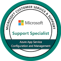 Microsoft Customer Service and Support, Support Specialist badge for Azure App Service Configuration and Management